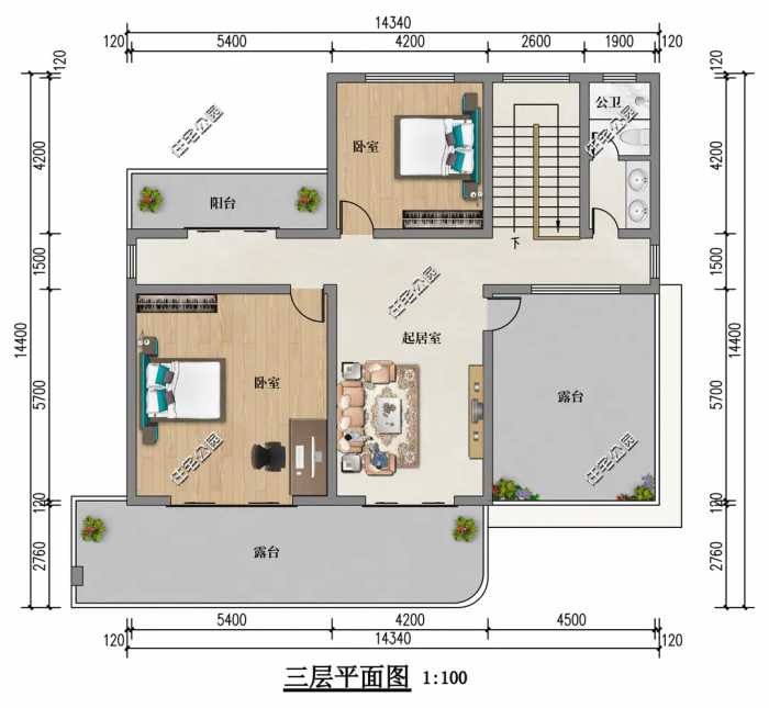 14×14米三层现代别墅，近10米面宽大客厅 多朝南卧室，舒适又惬意